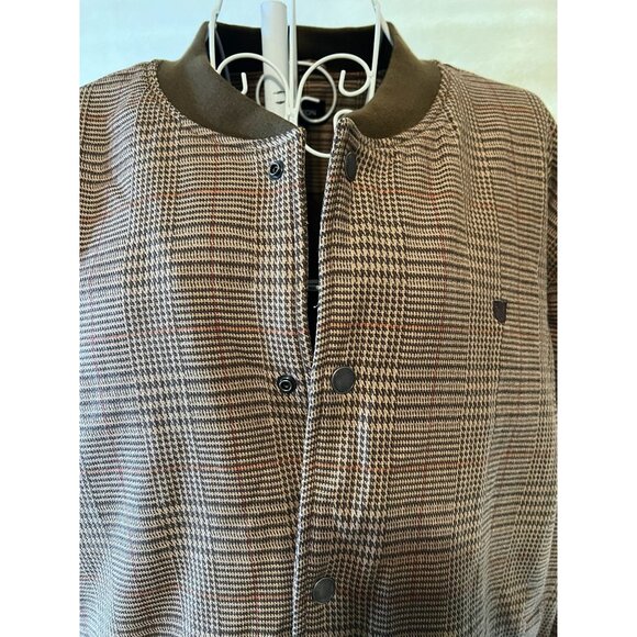 Brixton Plaid Bomber Jacket XL Men's Cotton & Polyester Brown & Tan - Picture 3 of 6
